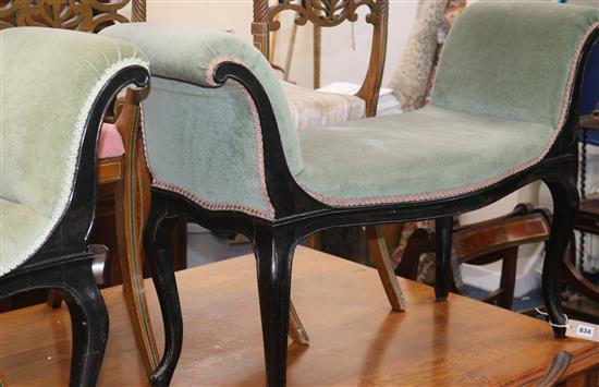 A pair of French Hepplewhite style black painted window seats W.100cm